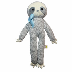 Animal Adventure Sloth Plush Gray Knit Stuffed Animal 18” Blue Bow